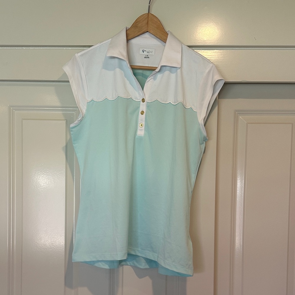 Greg Norman Collection Women's Sleeveless Polo - White and Light Blue